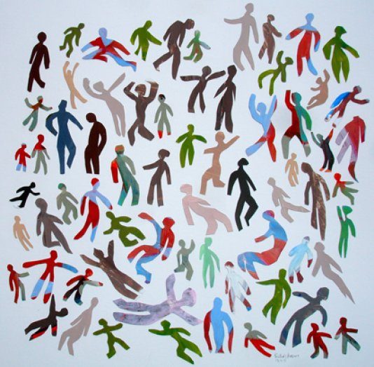 Mille-Humains 131111 - assemblage acrylique sur papier, 40 x 40 cm