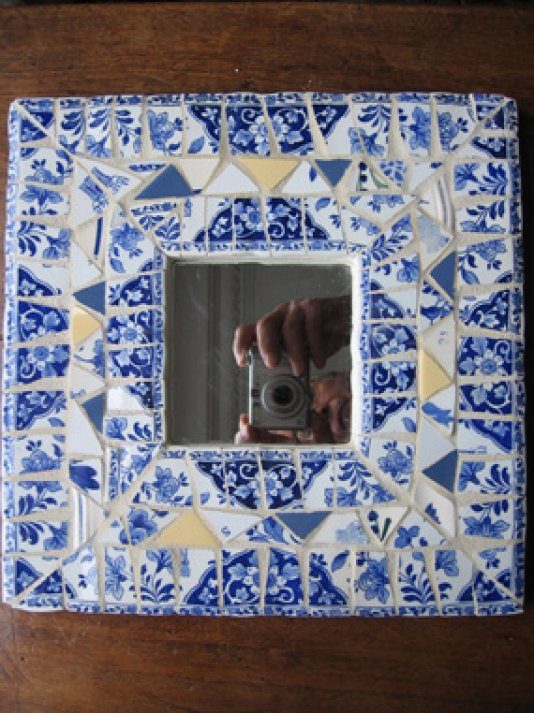 Miroir Gien bleu,mosaïque, 26,5x26,5cm, 2014