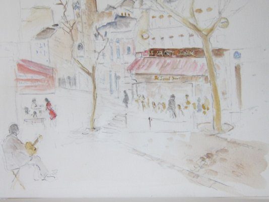 Place des Abbesses, le St. Jean - 2012. Aquarelle, 45 x 37 cm.