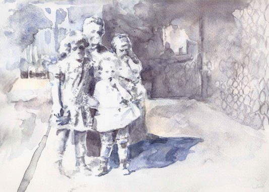 Uroma, Ursula, Helga, Karl-Heinz, aquarelle sur papier, 29 x 20 cm