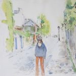 Balade rue des Saules - 2012. Aquarelle, 45 x 37 cm.