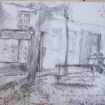 La rentrée Place Emile Goudeau - 2012. Fusain et pastel, 40 x 30 cm.