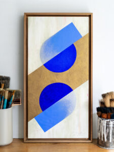 Tête-à-tête bleu avec caisse américaine en bois œuvre de Christophe Andrusin peinture acrylique 2026