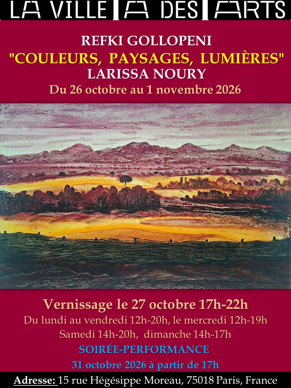 Affiche exposition Refki GOLOPENI et Larissa NOURY à La Ville A des Arts du 26.10 au -01.11.2026